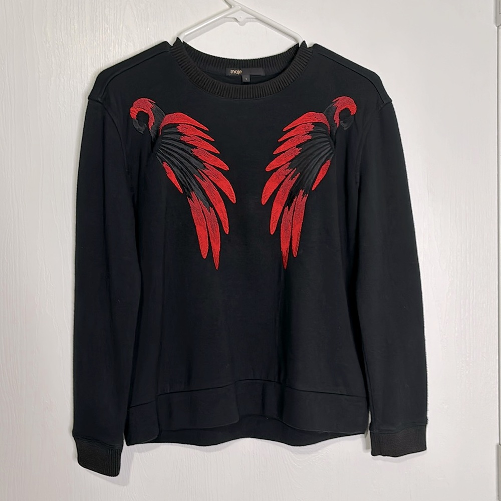 Maje Tonnerre Bird Embroidered Sweatshirt in Black womens Size 1 / XS